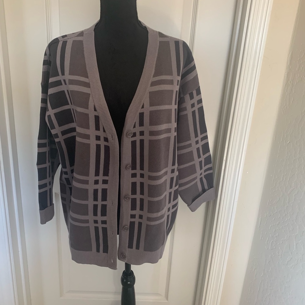 Joan Rivers Gray and Charcoal Plaid Button-Up Women's Sweater